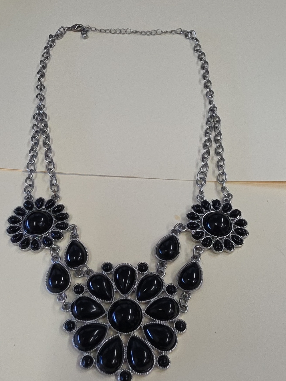 Black Teardrop Statement Necklace - Unbranded